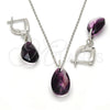 Juego de Arete y Dije de Adulto 10.281.0023 Plata Rodinada, Diseño de Gota, con Swarovski Elements Amethyst, Pulido, Rodinado