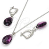 Juego de Arete y Dije de Adulto 10.281.0023 Plata Rodinada, Diseño de Gota, con Swarovski Elements Amethyst, Pulido, Rodinado