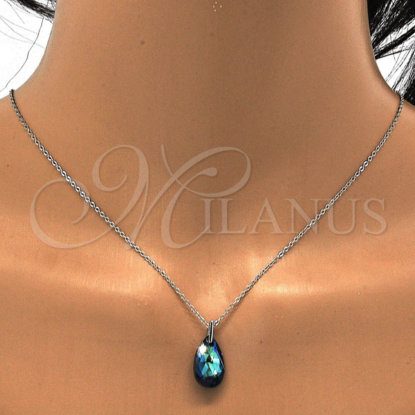 Juego de Arete y Dije de Adulto 10.281.0023.1 Plata Rodinada, Diseño de Gota, con Swarovski Elements Bermuda Blue, Pulido, Rodinado