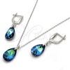 Juego de Arete y Dije de Adulto 10.281.0023.1 Plata Rodinada, Diseño de Gota, con Swarovski Elements Bermuda Blue, Pulido, Rodinado