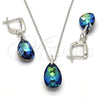 Juego de Arete y Dije de Adulto 10.281.0023.1 Plata Rodinada, Diseño de Gota, con Swarovski Elements Bermuda Blue, Pulido, Rodinado