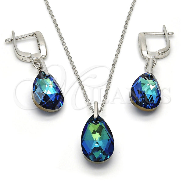 Juego de Arete y Dije de Adulto 10.281.0023.1 Plata Rodinada, Diseño de Gota, con Swarovski Elements Bermuda Blue, Pulido, Rodinado