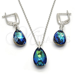 Juego de Arete y Dije de Adulto 10.281.0023.1 Plata Rodinada, Diseño de Gota, con Swarovski Elements Bermuda Blue, Pulido, Rodinado