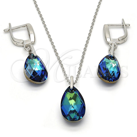 Juego de Arete y Dije de Adulto 10.281.0023.1 Plata Rodinada, Diseño de Gota, con Swarovski Elements Bermuda Blue, Pulido, Rodinado