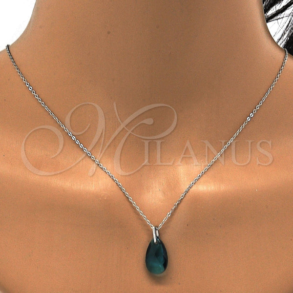 Juego de Arete y Dije de Adulto 10.281.0023.2 Plata Rodinada, Diseño de Gota, con Swarovski Elements Blue Zircon, Pulido, Rodinado