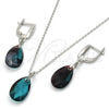 Juego de Arete y Dije de Adulto 10.281.0023.2 Plata Rodinada, Diseño de Gota, con Swarovski Elements Blue Zircon, Pulido, Rodinado