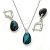 Juego de Arete y Dije de Adulto 10.281.0023.2 Plata Rodinada, Diseño de Gota, con Swarovski Elements Blue Zircon, Pulido, Rodinado