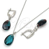 Juego de Arete y Dije de Adulto 10.281.0023.2 Plata Rodinada, Diseño de Gota, con Swarovski Elements Blue Zircon, Pulido, Rodinado