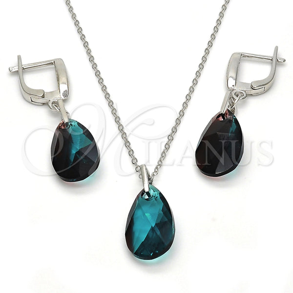 Juego de Arete y Dije de Adulto 10.281.0023.2 Plata Rodinada, Diseño de Gota, con Swarovski Elements Blue Zircon, Pulido, Rodinado