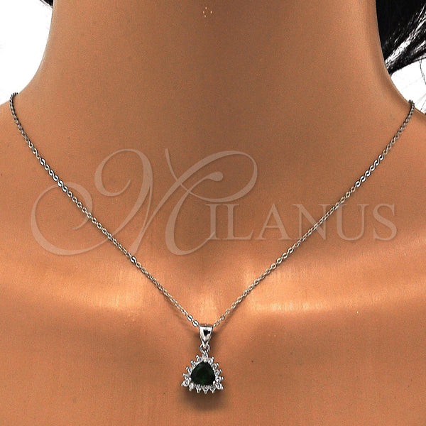 Juego de Arete y Dije de Adulto 10.175.0052.1 Plata Rodinada, con Zirconia Cubica Verde y Blanca, Pulido, Rodinado