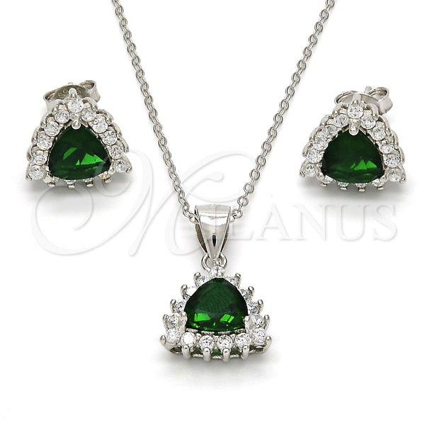 Juego de Arete y Dije de Adulto 10.175.0052.1 Plata Rodinada, con Zirconia Cubica Verde y Blanca, Pulido, Rodinado