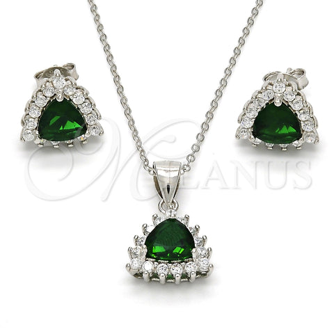 Juego de Arete y Dije de Adulto 10.175.0052.1 Plata Rodinada, con Zirconia Cubica Verde y Blanca, Pulido, Rodinado