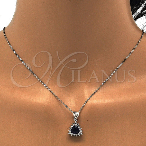 Juego de Arete y Dije de Adulto 10.175.0052.3 Plata Rodinada, con Zirconia Cubica Zafiro Azul y Blanca, Pulido, Rodinado