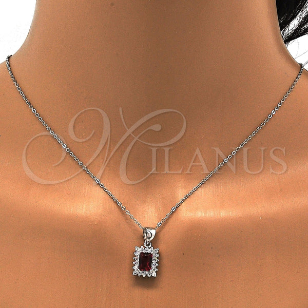 Juego de Arete y Dije de Adulto 10.175.0053.1 Plata Rodinada, con Zirconia Cubica Granate y Blanca, Pulido, Rodinado