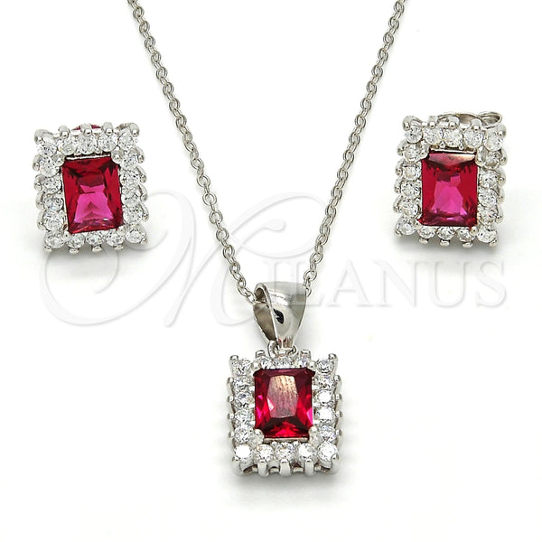 Juego de Arete y Dije de Adulto 10.175.0053.1 Plata Rodinada, con Zirconia Cubica Granate y Blanca, Pulido, Rodinado