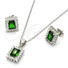 Juego de Arete y Dije de Adulto 10.175.0053.2 Plata Rodinada, Diseño de Baguette, con Zirconia Cubica Verde y Blanca, Pulido, Rodinado