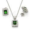 Juego de Arete y Dije de Adulto 10.175.0053.2 Plata Rodinada, Diseño de Baguette, con Zirconia Cubica Verde y Blanca, Pulido, Rodinado