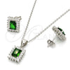 Juego de Arete y Dije de Adulto 10.175.0053.2 Plata Rodinada, Diseño de Baguette, con Zirconia Cubica Verde y Blanca, Pulido, Rodinado