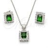 Juego de Arete y Dije de Adulto 10.175.0053.2 Plata Rodinada, Diseño de Baguette, con Zirconia Cubica Verde y Blanca, Pulido, Rodinado