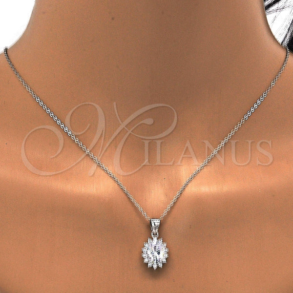 Juego de Arete y Dije de Adulto 10.175.0054 Plata Rodinada, con Zirconia Cubica Blanca, Pulido, Rodinado