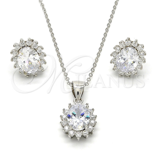 Juego de Arete y Dije de Adulto 10.175.0054 Plata Rodinada, con Zirconia Cubica Blanca, Pulido, Rodinado