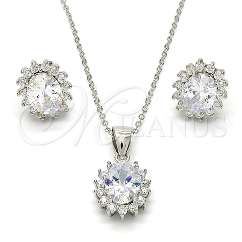 Juego de Arete y Dije de Adulto 10.175.0054 Plata Rodinada, con Zirconia Cubica Blanca, Pulido, Rodinado