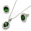 Juego de Arete y Dije de Adulto 10.175.0054.1 Plata Rodinada, con Zirconia Cubica Verde y Blanca, Pulido, Rodinado