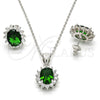 Juego de Arete y Dije de Adulto 10.175.0054.1 Plata Rodinada, con Zirconia Cubica Verde y Blanca, Pulido, Rodinado