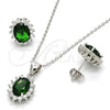 Juego de Arete y Dije de Adulto 10.175.0054.1 Plata Rodinada, con Zirconia Cubica Verde y Blanca, Pulido, Rodinado