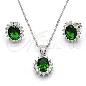 Juego de Arete y Dije de Adulto 10.175.0054.1 Plata Rodinada, con Zirconia Cubica Verde y Blanca, Pulido, Rodinado