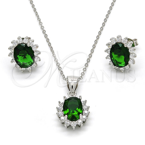 Juego de Arete y Dije de Adulto 10.175.0054.1 Plata Rodinada, con Zirconia Cubica Verde y Blanca, Pulido, Rodinado