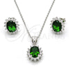 Juego de Arete y Dije de Adulto 10.175.0054.1 Plata Rodinada, con Zirconia Cubica Verde y Blanca, Pulido, Rodinado