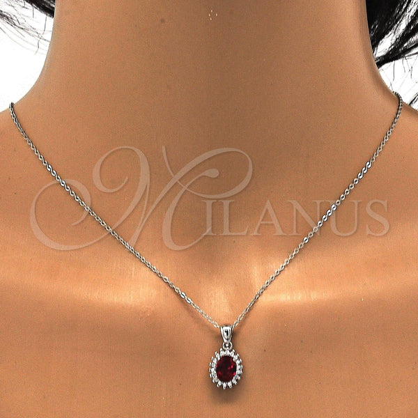 Juego de Arete y Dije de Adulto 10.175.0054.2 Plata Rodinada, con Zirconia Cubica Blanca y Rubi, Pulido, Rodinado