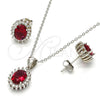 Juego de Arete y Dije de Adulto 10.175.0054.2 Plata Rodinada, con Zirconia Cubica Blanca y Rubi, Pulido, Rodinado