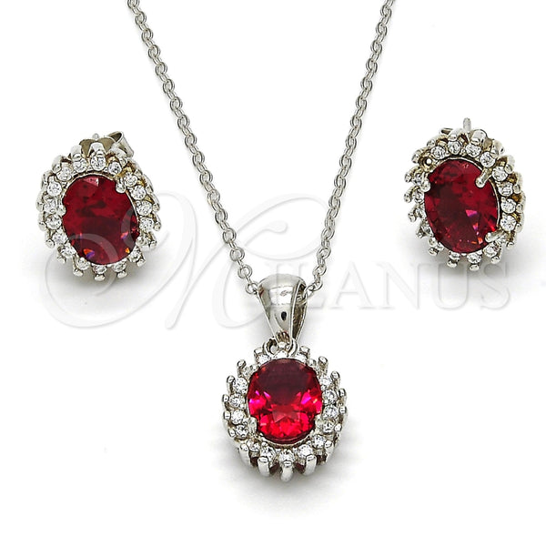 Juego de Arete y Dije de Adulto 10.175.0054.2 Plata Rodinada, con Zirconia Cubica Blanca y Rubi, Pulido, Rodinado