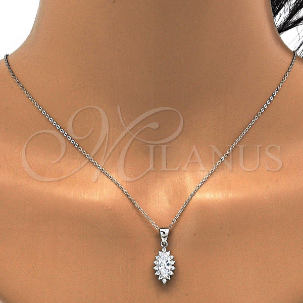 Juego de Arete y Dije de Adulto 10.175.0056 Plata Rodinada, con Zirconia Cubica Blanca, Pulido, Rodinado
