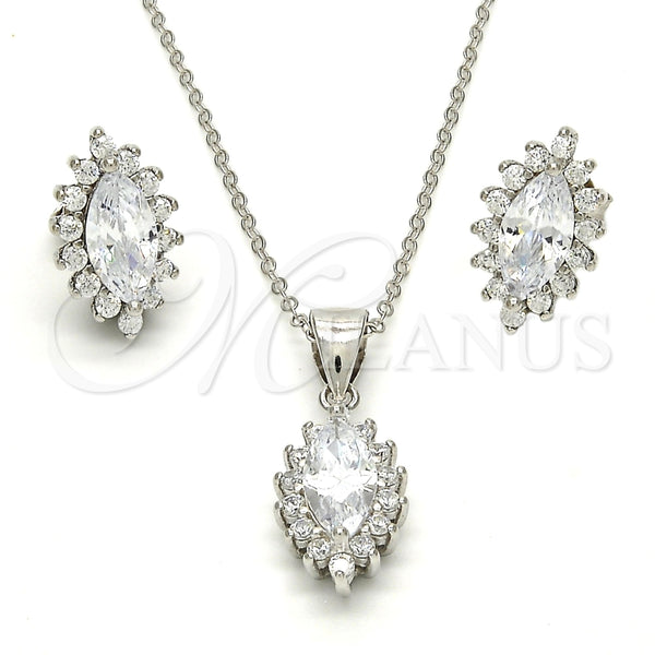Juego de Arete y Dije de Adulto 10.175.0056 Plata Rodinada, con Zirconia Cubica Blanca, Pulido, Rodinado