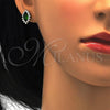 Juego de Arete y Dije de Adulto 10.175.0056.1 Plata Rodinada, con Zirconia Cubica Verde y Blanca, Pulido, Rodinado