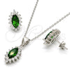 Juego de Arete y Dije de Adulto 10.175.0056.1 Plata Rodinada, con Zirconia Cubica Verde y Blanca, Pulido, Rodinado