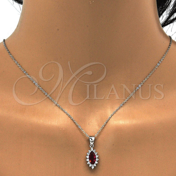 Juego de Arete y Dije de Adulto 10.175.0056.2 Plata Rodinada, con Zirconia Cubica Blanca y Rubi, Pulido, Rodinado