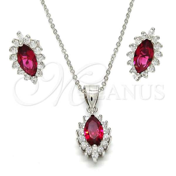 Juego de Arete y Dije de Adulto 10.175.0056.2 Plata Rodinada, con Zirconia Cubica Blanca y Rubi, Pulido, Rodinado