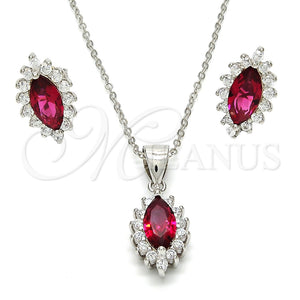 Juego de Arete y Dije de Adulto 10.175.0056.2 Plata Rodinada, con Zirconia Cubica Blanca y Rubi, Pulido, Rodinado