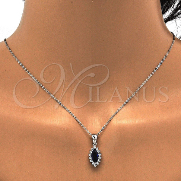 Juego de Arete y Dije de Adulto 10.175.0056.3 Plata Rodinada, con Zirconia Cubica Zafiro Azul y Blanca, Pulido, Rodinado