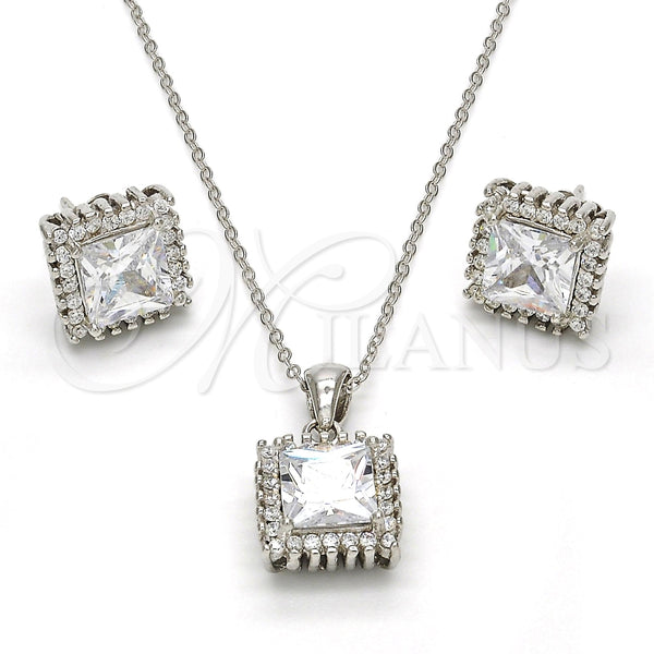 Juego de Arete y Dije de Adulto 10.175.0057 Plata Rodinada, con Zirconia Cubica Blanca, Pulido, Rodinado