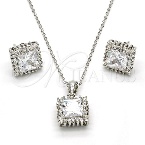 Juego de Arete y Dije de Adulto 10.175.0057 Plata Rodinada, con Zirconia Cubica Blanca, Pulido, Rodinado