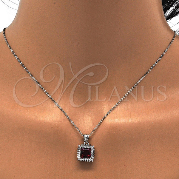 Juego de Arete y Dije de Adulto 10.175.0057.1 Plata Rodinada, con Zirconia Cubica Granate y Blanca, Pulido, Rodinado