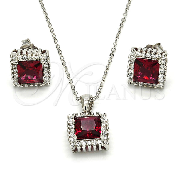 Juego de Arete y Dije de Adulto 10.175.0057.1 Plata Rodinada, con Granate and Blanca Zirconia Cubica, Pulido, Rodinado
