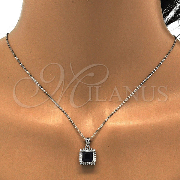 Juego de Arete y Dije de Adulto 10.175.0057.2 Plata Rodinada, con Zirconia Cubica Zafiro Azul y Blanca, Pulido, Rodinado