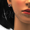 Juego de Arete y Dije de Adulto 10.175.0058.2 Plata Rodinada, Diseño de Corazón, con Zirconia Cubica Blanca y Rubi, Pulido, Rodinado
