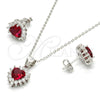 Juego de Arete y Dije de Adulto 10.175.0058.2 Plata Rodinada, Diseño de Corazón, con Zirconia Cubica Blanca y Rubi, Pulido, Rodinado